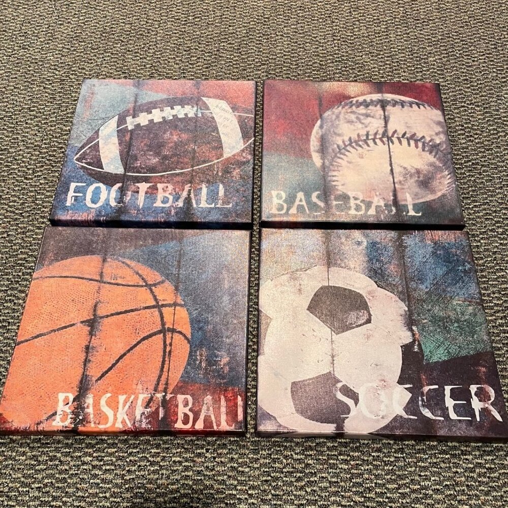 Boys Canvas Wall Decoration Football Baseball Basketball Soccer 12x12 Pre-owned
